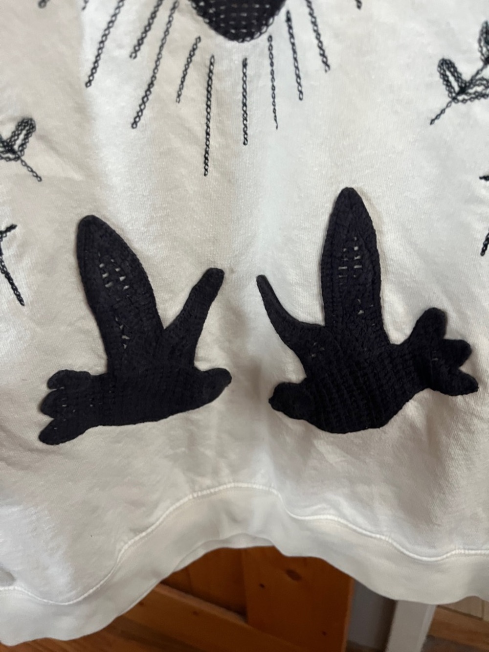 Free People Tricia Fix Cream Sweatshirt with Dark Navy Blue Embroidered Graphic - Picture 4 of 6